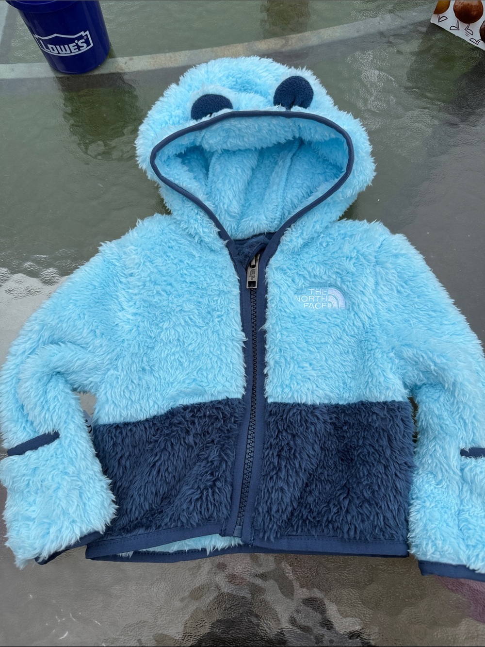 The North Face Kids Two-Tone Light Blue and Navy Fleece Hooded Jacket